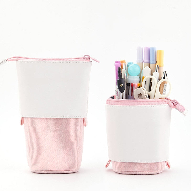 Creative Retractable pencil case school stationery Storage bag Kawaii Solid color Pen case cute pen holder gifts for kid pen bag